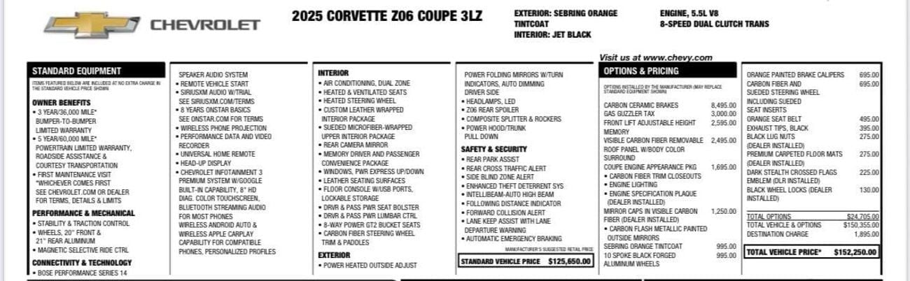 Chevrolet Corvette Z06 3LZ 5.5L (670 HP) Convertible