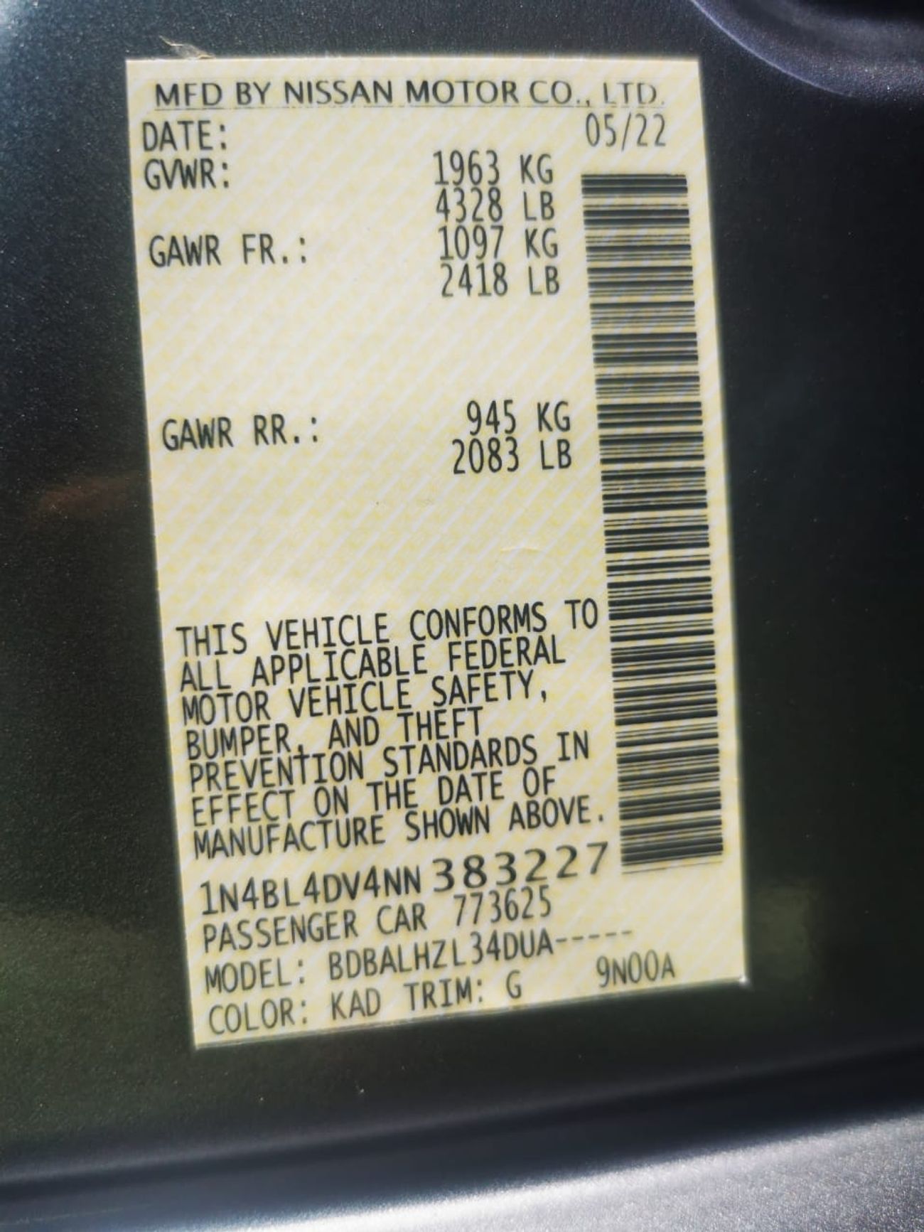 Nissan Altima SV 2.5L