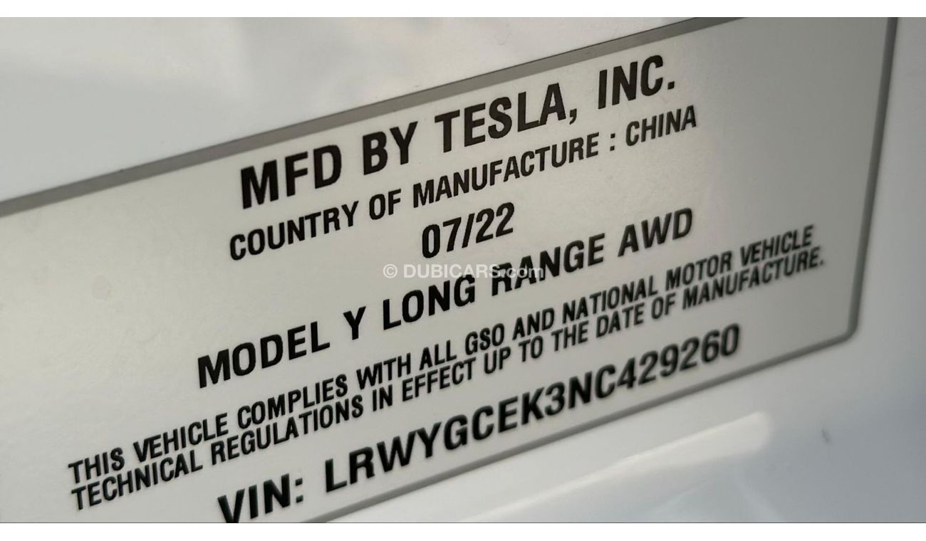 Tesla Model Y Tesla Model Y Long Range  Auto Pilot  2022 GCC Under Warranty