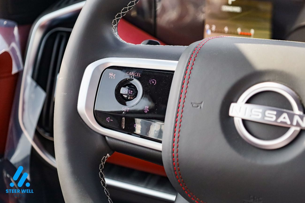 نيسان باترول LE Platinum | GCC Specs | 3.5L Twin-Turbo V6 | AWD | 9AT | 8-Seater | Height Control | Red Interior