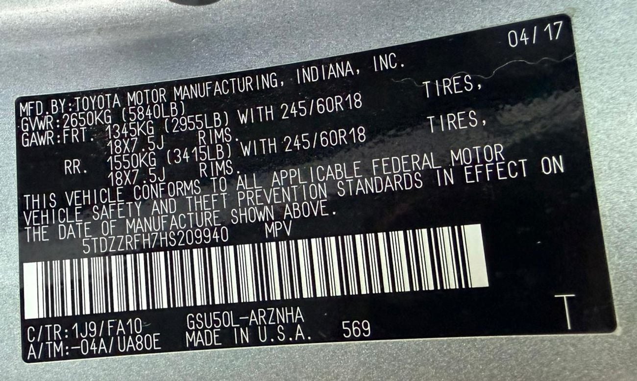 Toyota Highlander 2017 TOYOTA HIGHLANDER LE SILVER  READY 5TDZZRFH7HS209940