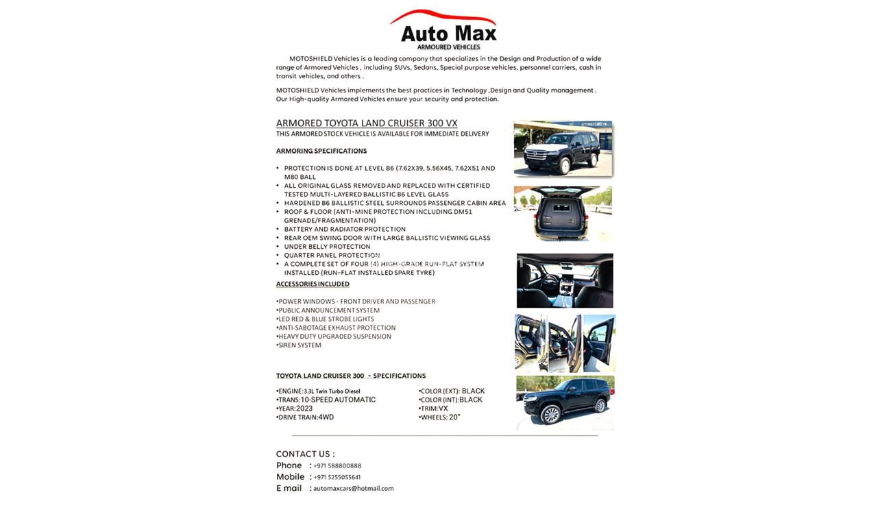 New Toyota Land Cruiser LAND CRUISER 300 VX 3.3L DIESEL ARMOURED