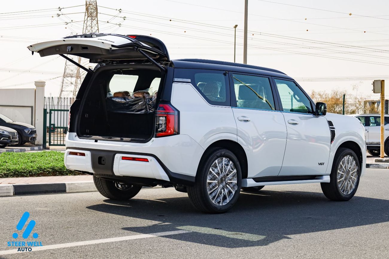 Nissan Patrol LE Platinum 2026 | Twin-Turbo AWD | 9AT | Dual-Tone White & Black | Tan Interior | Height-Control