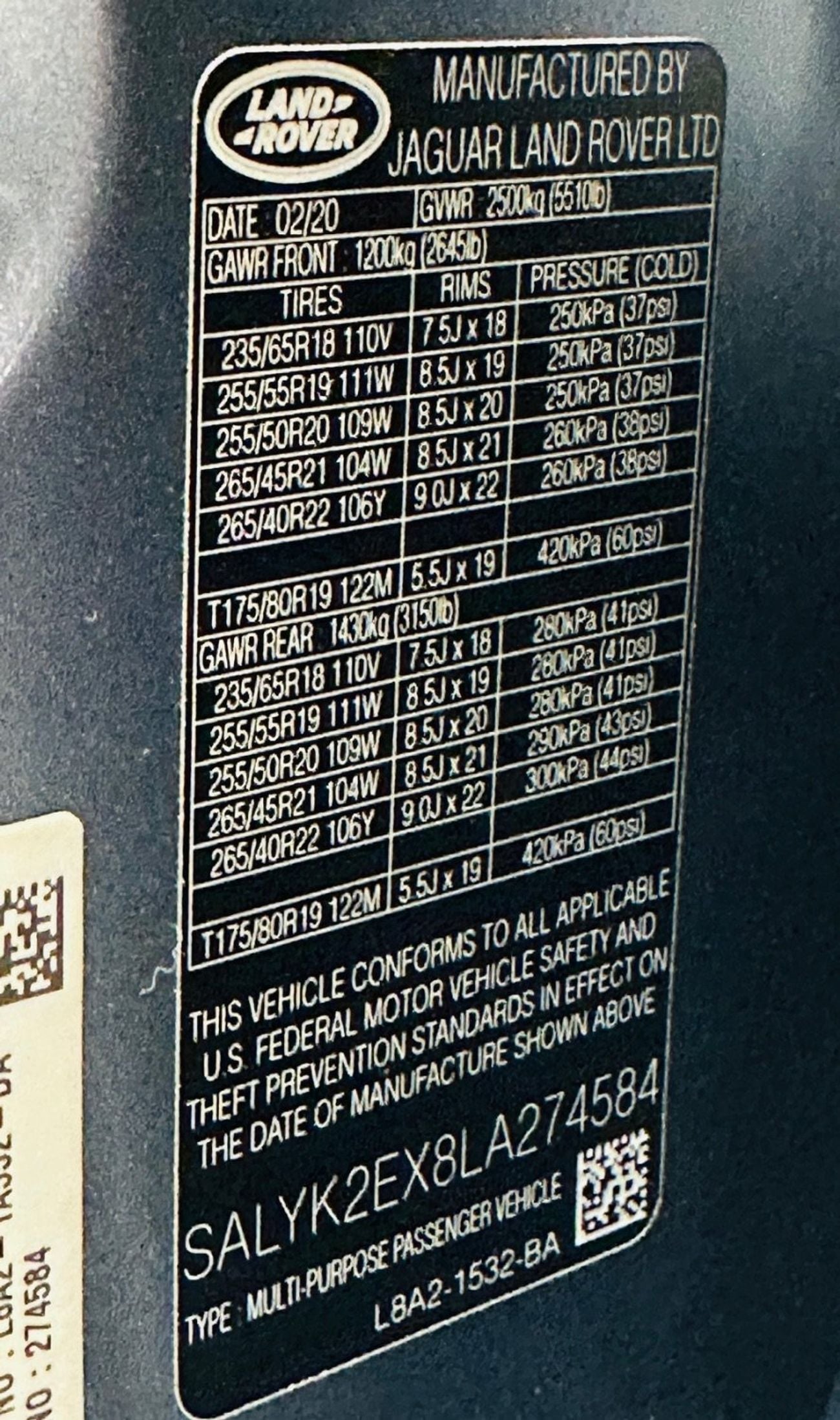 Land Rover Range Rover Velar P250 R-Dynamic HSE 2.0L