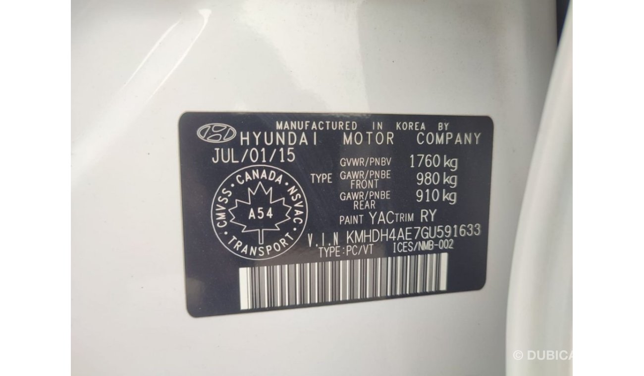Hyundai Elantra WHITEPETROL	97600	LHD AUTO	KMHDH4AE7GU591633- HYUNDAI 	ELANTRA	2015