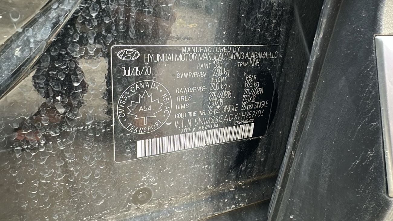 Hyundai Santa Fe 2020 PANORAMA LIMITED 2.4L FULL OPTION CANADA SPEC