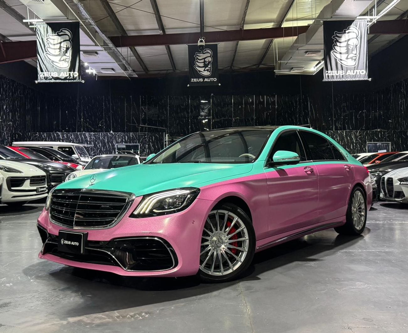 Mercedes Benz S63 AMG STD 4.0L V8 | Maybach Kit| Custom Tiffany green & glitter wrap/pink  finish