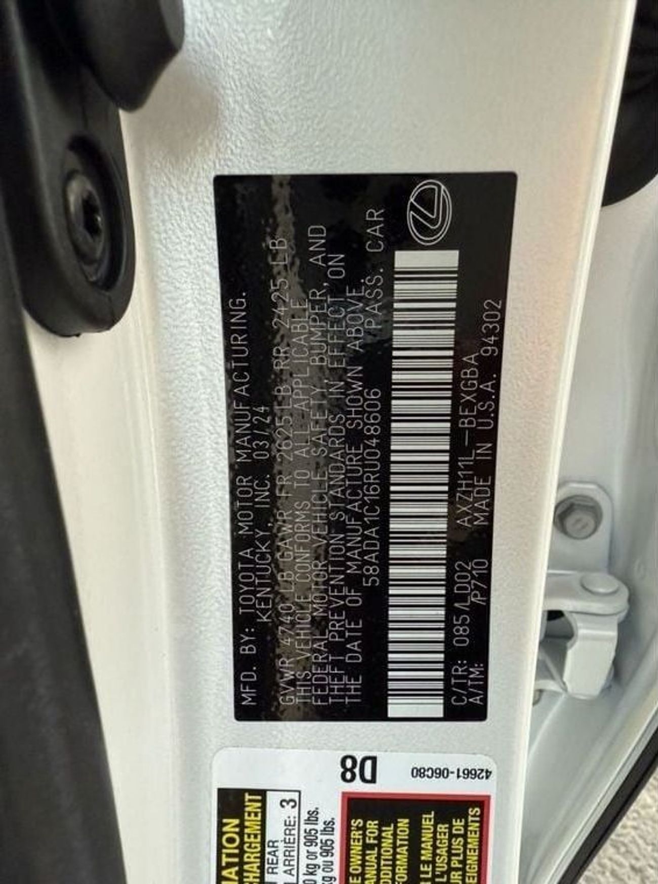 Lexus ES350h 2024 LEXUS ES350H/ HYBRID / 1200 KM ONLY