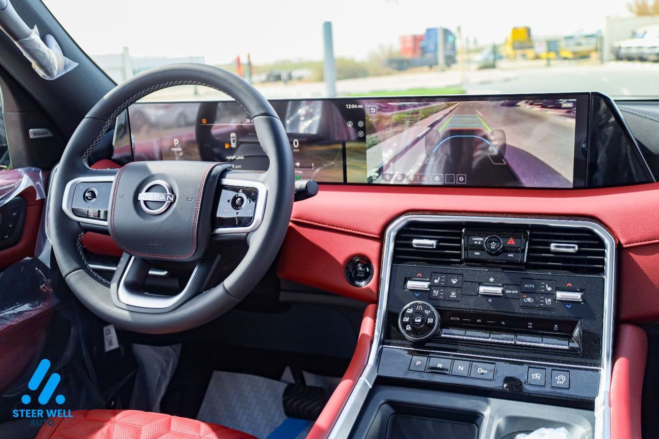 Nissan Patrol LE Platinum | GCC | 3.5L Twin-Turbo V6 | AWD | 9AT | 8-Seater SUV | Height Cntrl | Red Inter