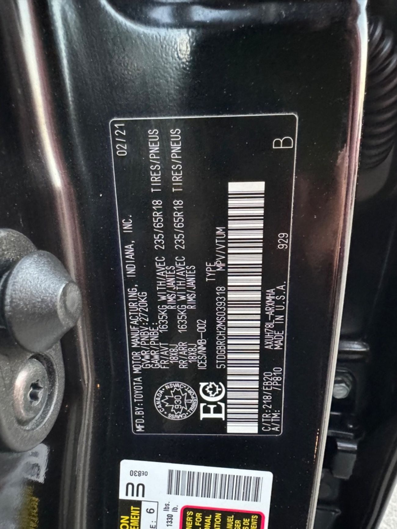 Toyota Highlander LTD HEV 2.5L 2021 LTD HYBRID ENGINE 2.5L CLEAN TITLE CANADA SPEC