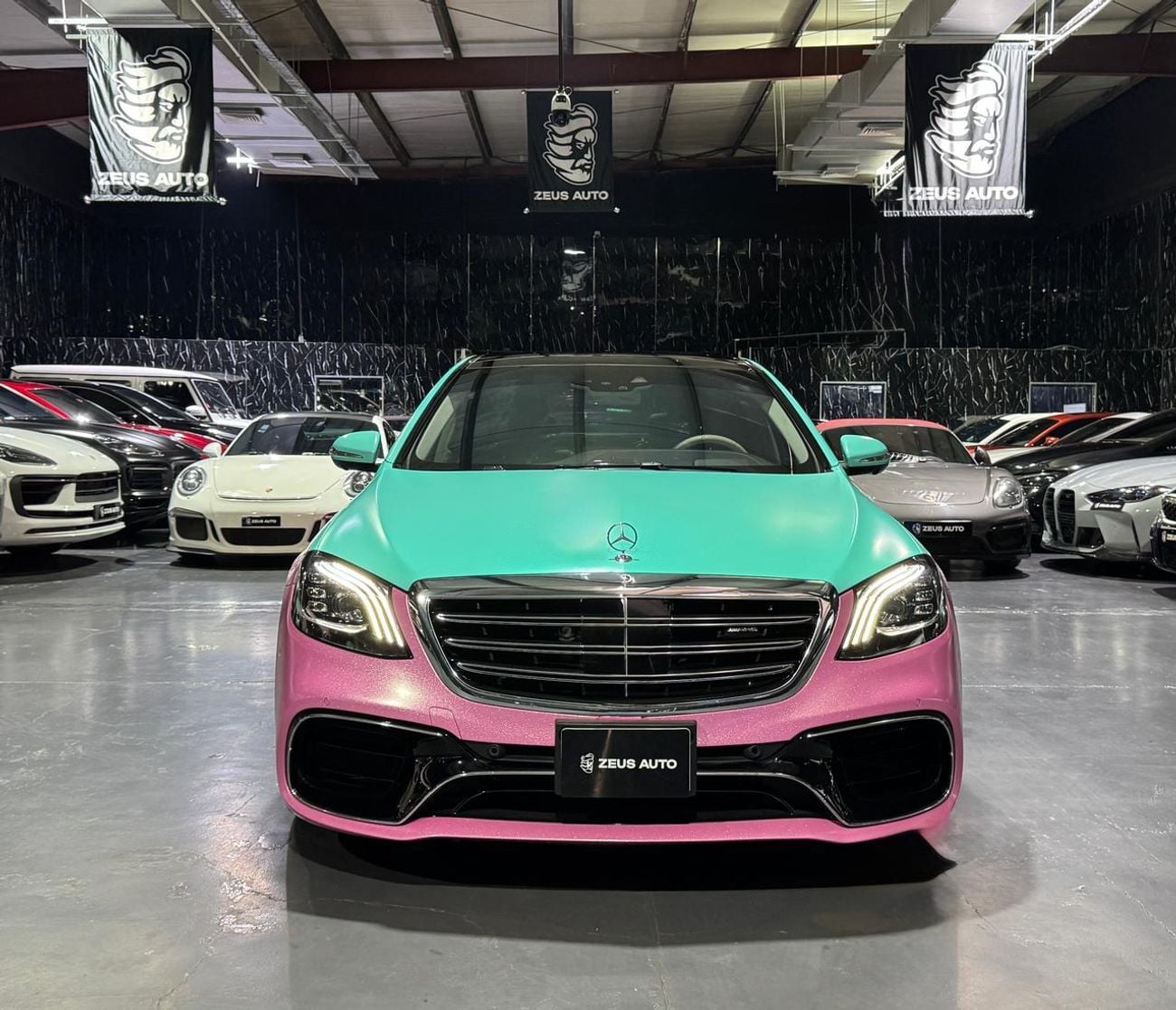 Mercedes Benz S63 AMG STD 4.0L V8 | Maybach Kit| Custom Tiffany green & glitter wrap/pink  finish
