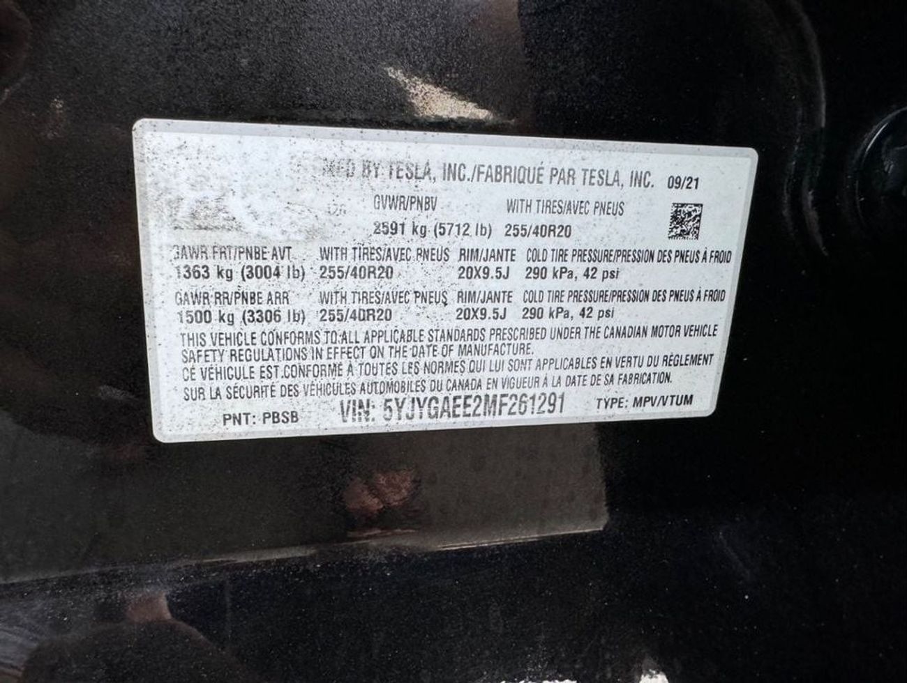 Tesla Model Y 2021 TESLA Y AWD LONG RANGE CANADA IMPORT