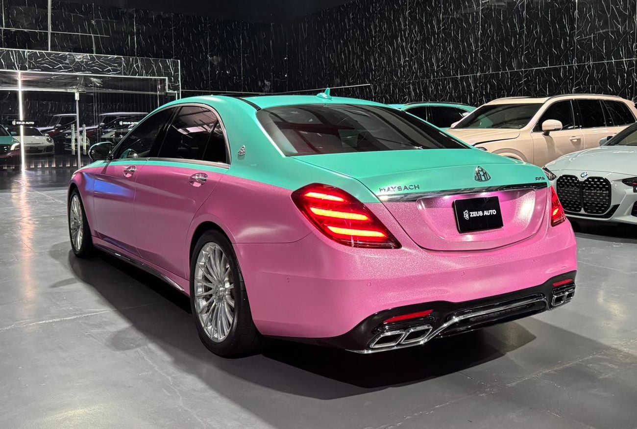 Mercedes Benz S63 AMG STD 4.0L V8 | Maybach Kit| Custom Tiffany green & glitter wrap/pink  finish
