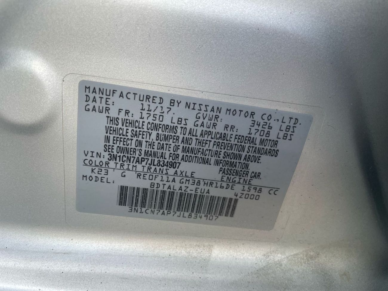 Nissan Versa 2018 Nissan Versa (Sunny) SV 1.5L V4 MidOption  Economical