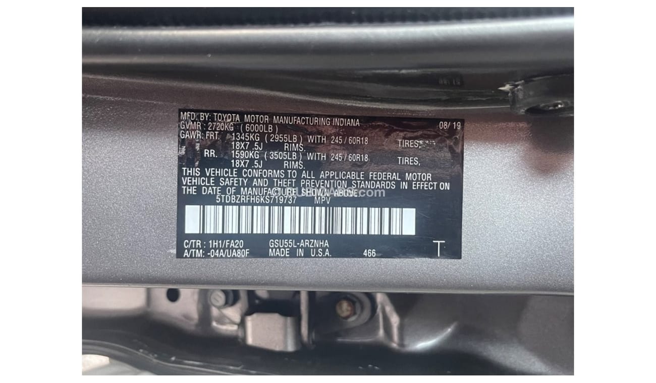 Toyota Highlander 2019 TOYOTA HIGHLANDER LE 4x4 IMPORTED FROM USA