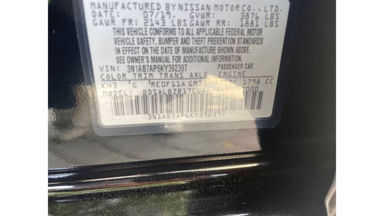 Nissan Sentra Nissan Sentra 2019  L 4 vin: 3N1AB7AP6KY392397( UAS_ SPEC) VERY GOOD CONDITION